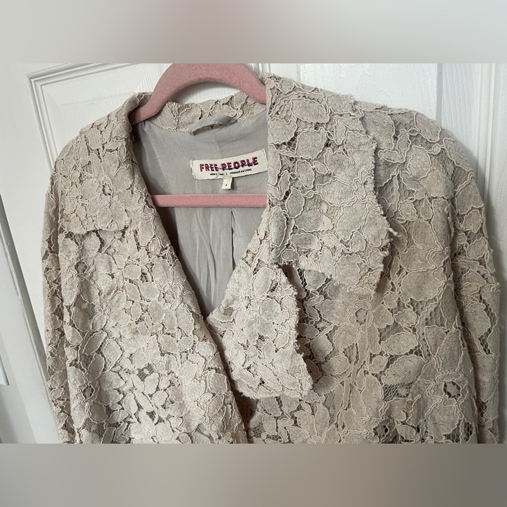 Free People Amelia Lace Cropped Bed Jacket Almond Milk Taupe Size S - Picture 7 of 14
